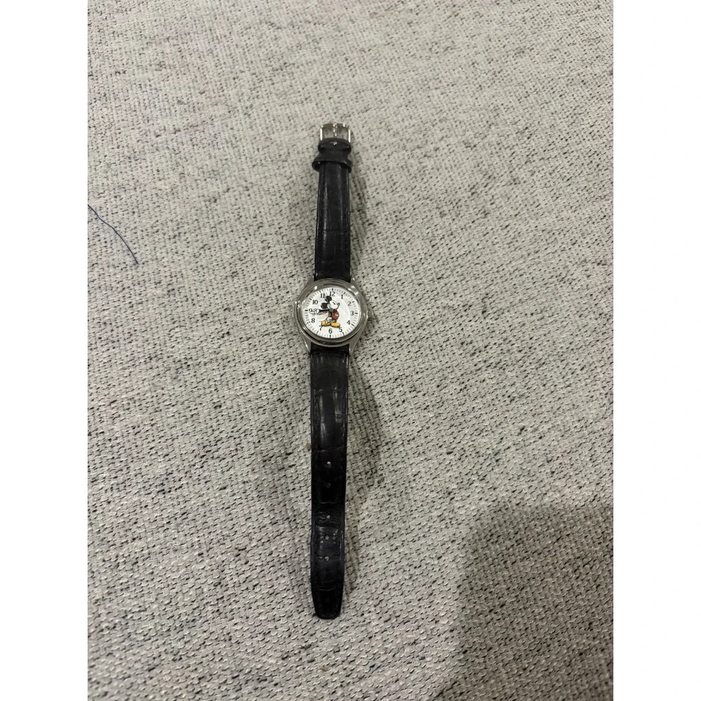 Disney Time Works Mickey Mouse Watch Womens Stainless Steel Back Genuine Leather